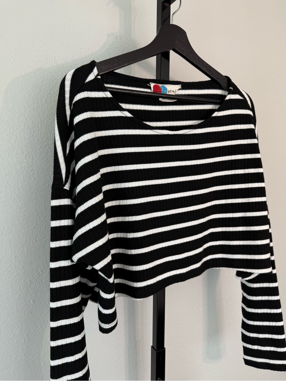 Free People FP Beach Striped Ribbed Oversized Sweater Long Sleeve Women Size M - Picture 6 of 10